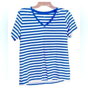 Lands' End Blue and White Striped V-Neck Tee